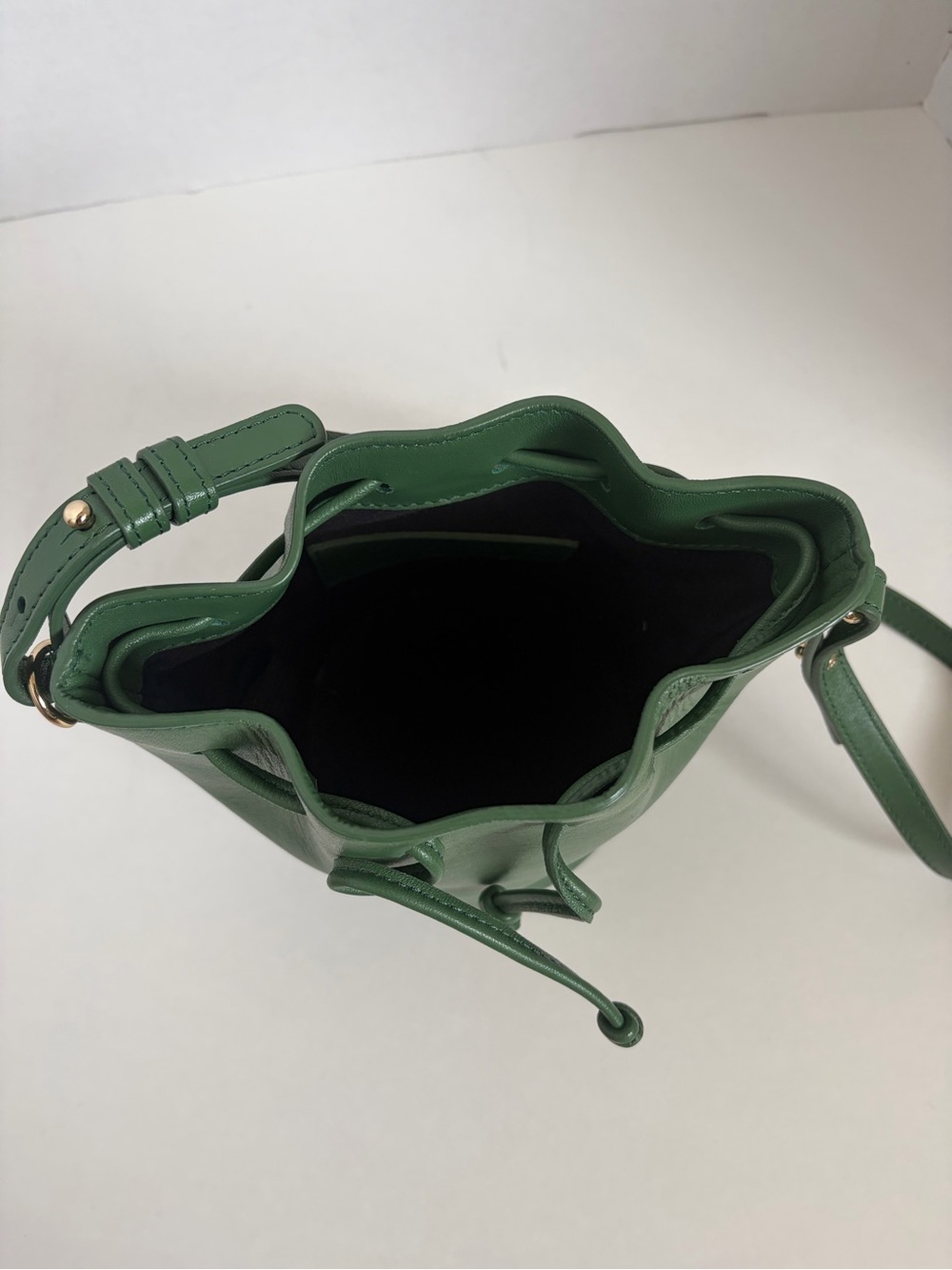 Sezane Nano Farrow Bucket Bag Crossbody Purse Mini Handbag Smooth Leather Green - Picture 11 of 13